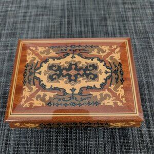 Italian Inlaid Wood Musical Jewelry Box